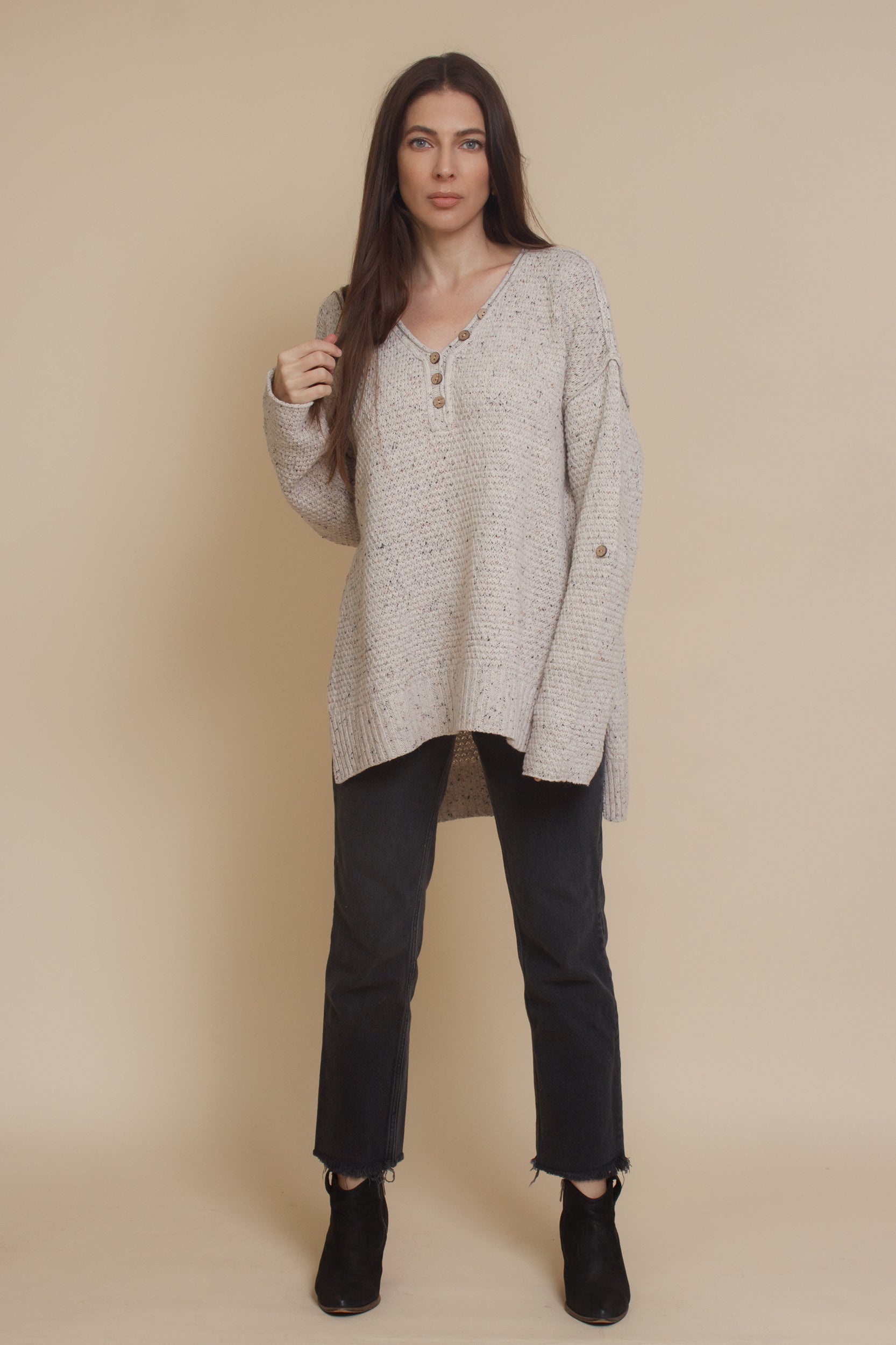 Henley sweater, in eggshell. Image 11