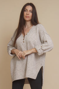 Henley sweater, in eggshell. Image 3