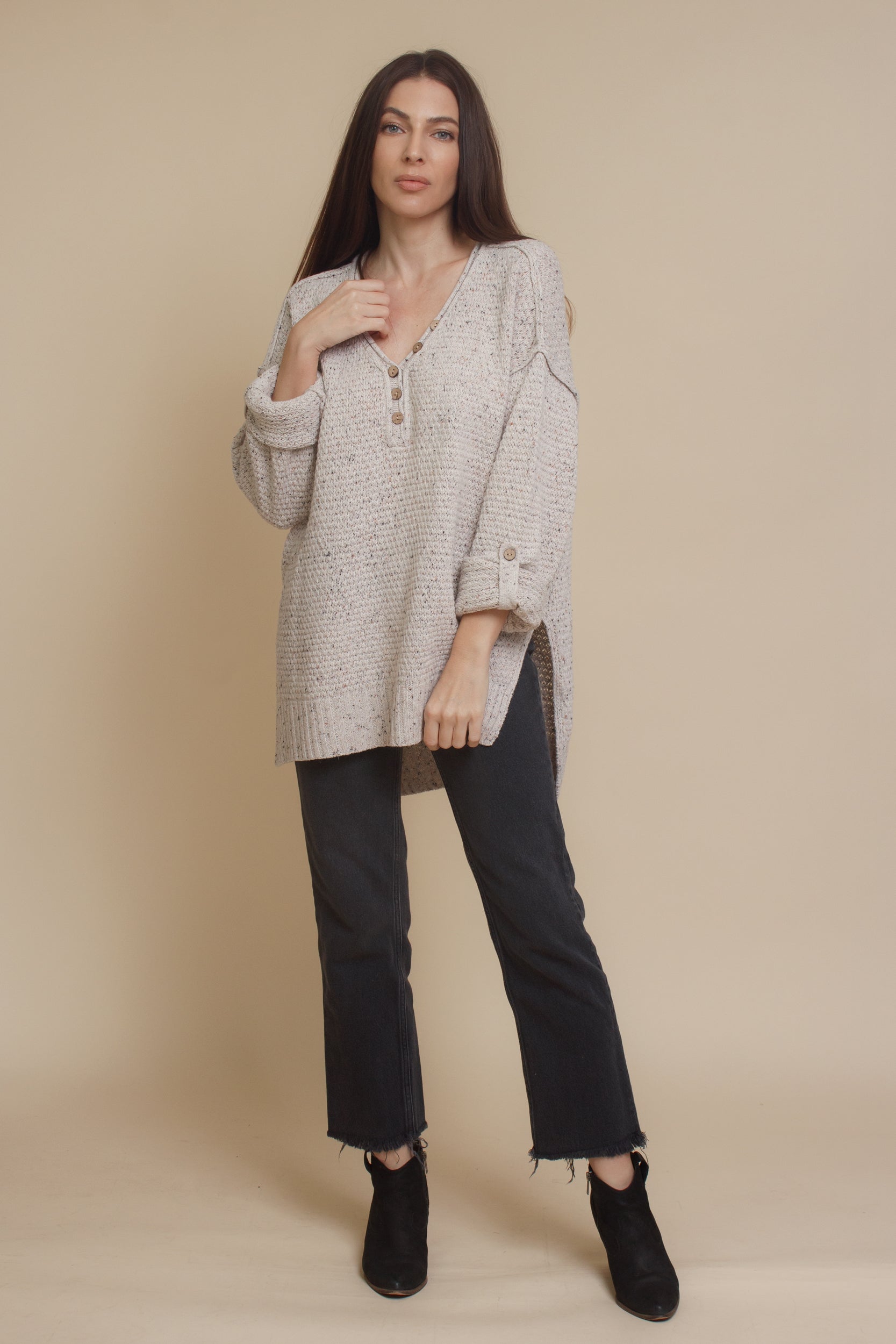 Henley sweater, in eggshell. Image 5
