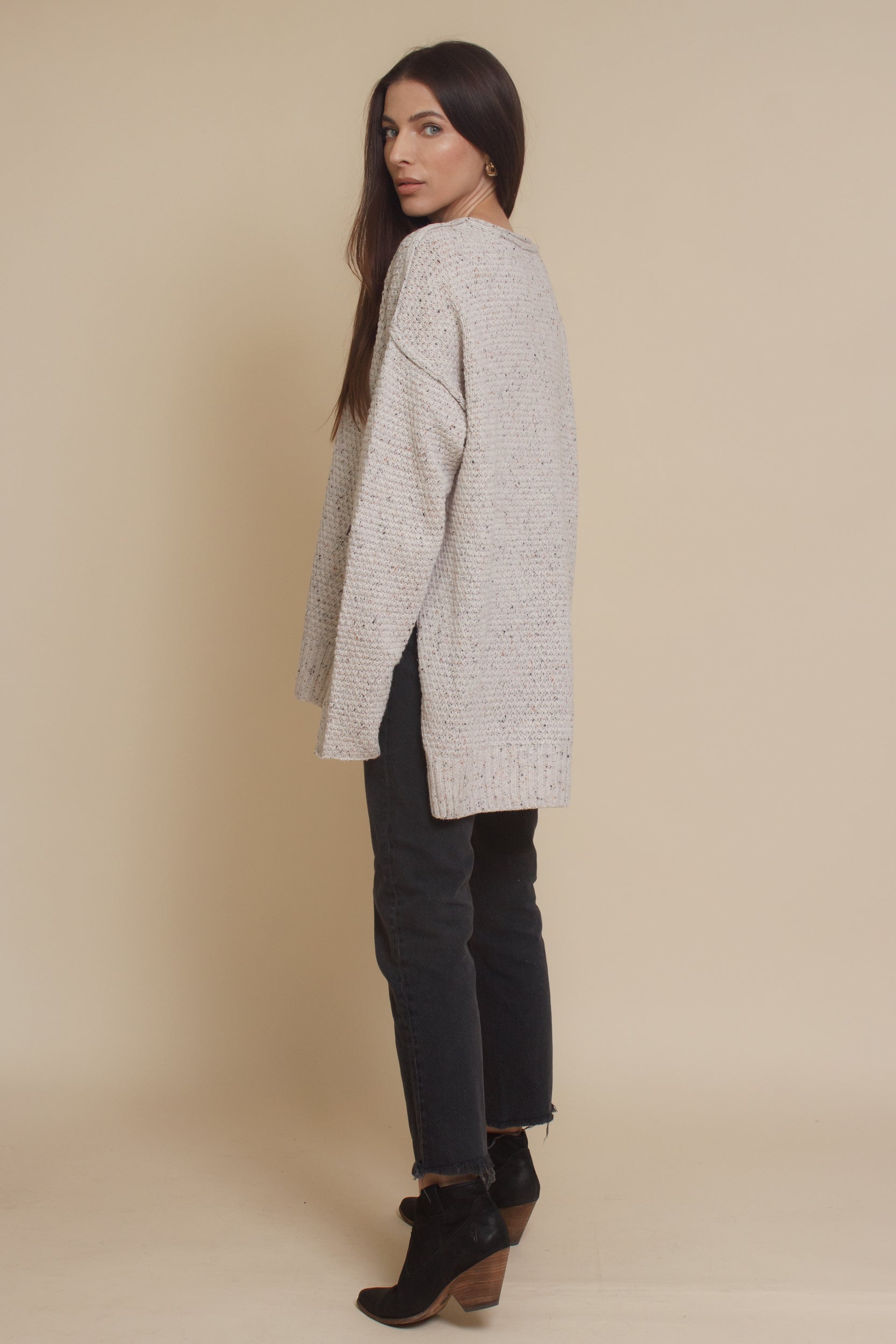 Henley sweater, in eggshell. Image 7