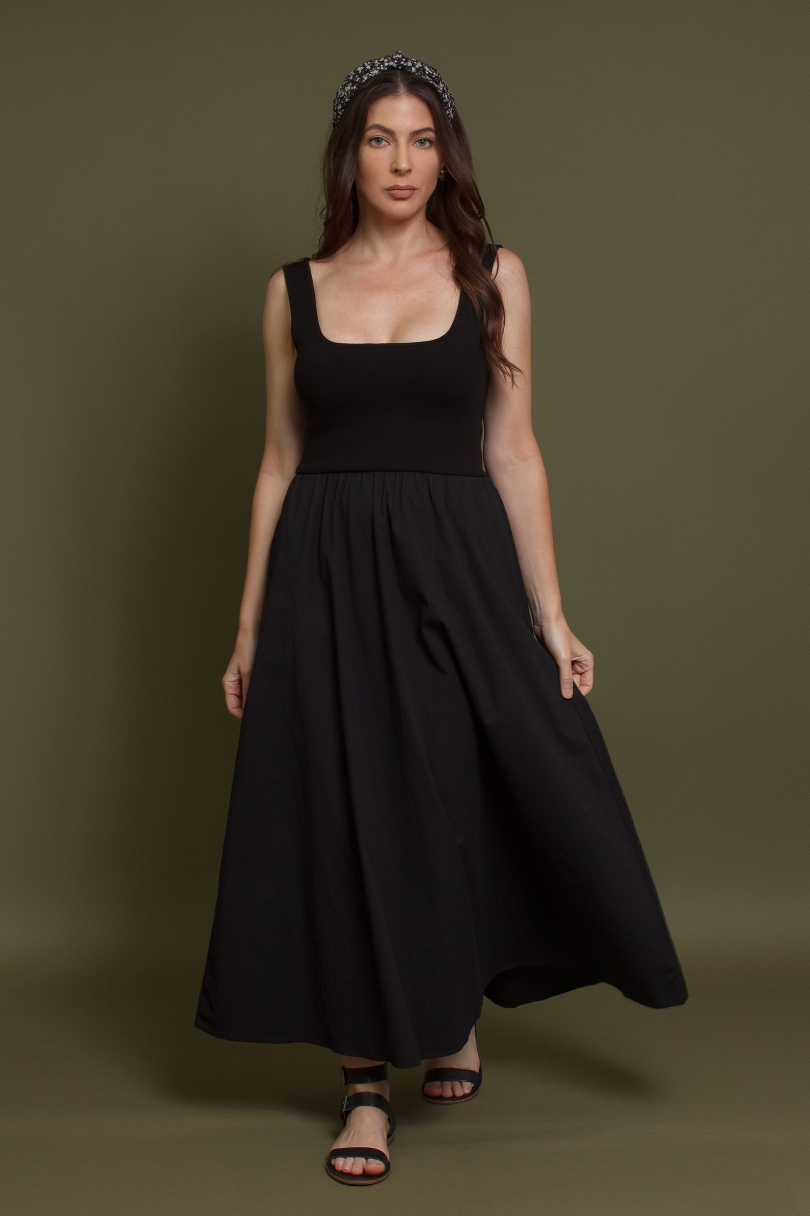 Contrast knit maxi dress, in black. Image 16