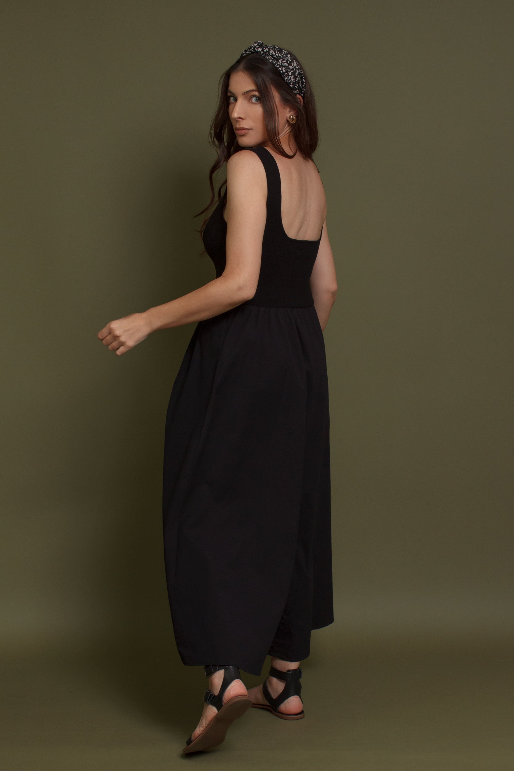 Contrast knit maxi dress, in black. Image 17