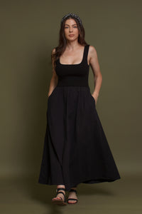 Contrast knit maxi dress, in black.