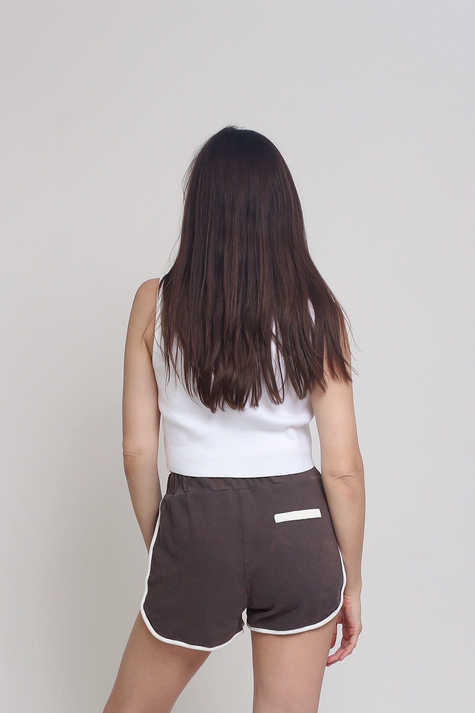 Lace up terry cloth shorts, in Charcoal. Image 7