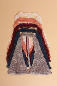 Lace halter bralette in assorted colors.