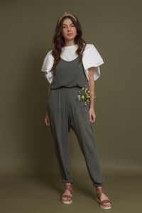 Sleeveless jumpsuit, in olive. Image 12
