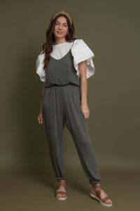 Sleeveless jumpsuit, in olive. Image 7