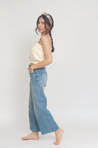 One shoulder cropped sweatshirt, in Cream. Image 10