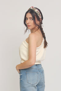 One shoulder cropped sweatshirt, in Cream. Image 3