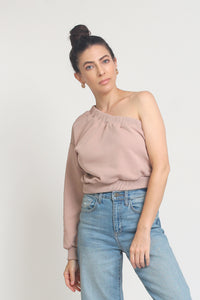 One shoulder cropped sweatshirt, in Taupe. Image 9