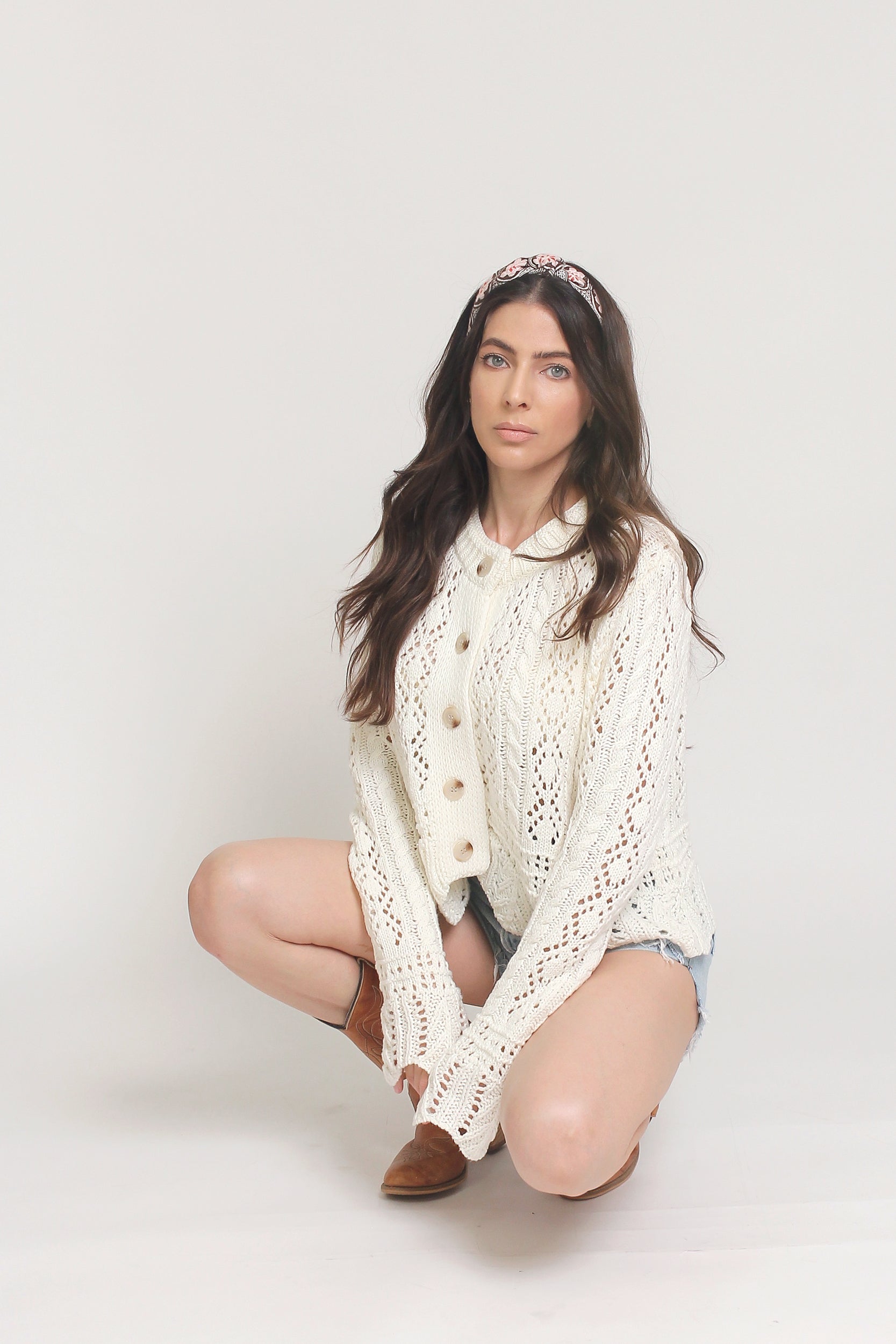 Pointelle knit cardigan, in Off White. Image 5