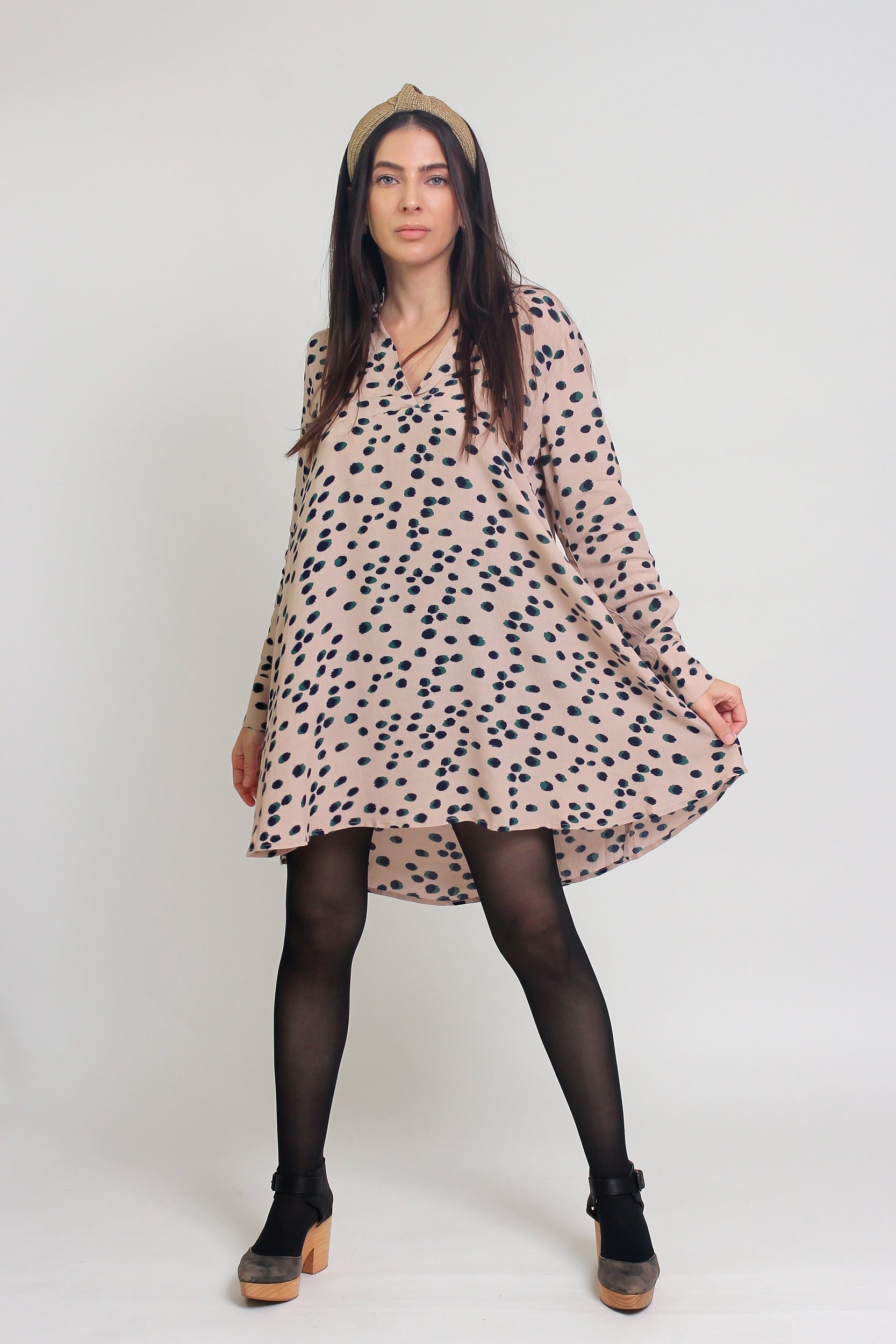 Polka dot shirt dress, in almond mix. Image 12