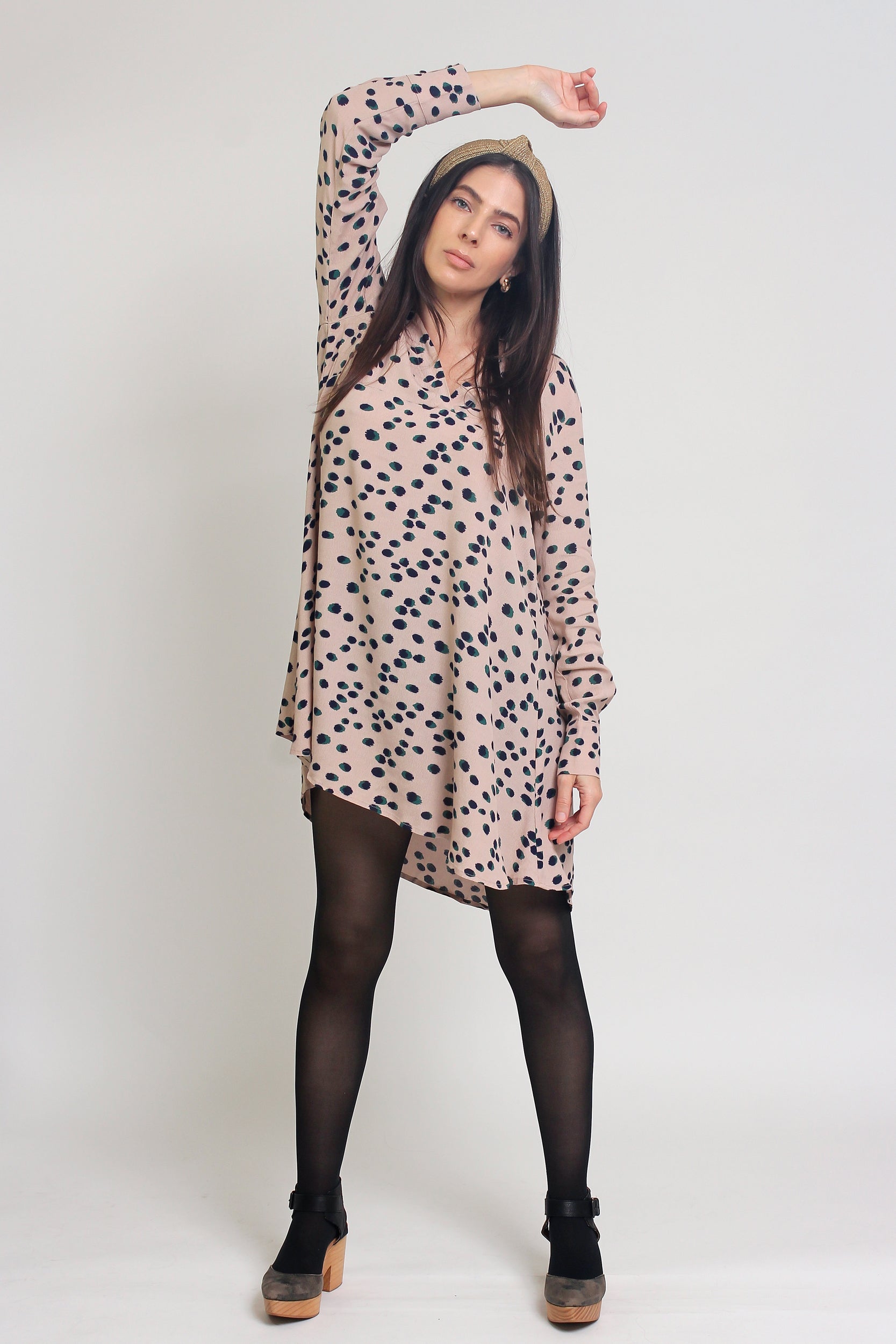 Polka dot shirt dress, in almond mix. Image 19