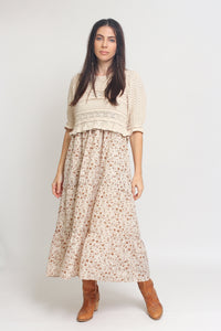 Jacquard sweater top with puff sleeves, in natural. Image 3