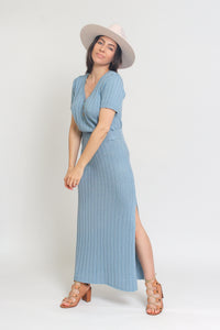 Knit midi skirt set, in Pearl Blue. Image 3