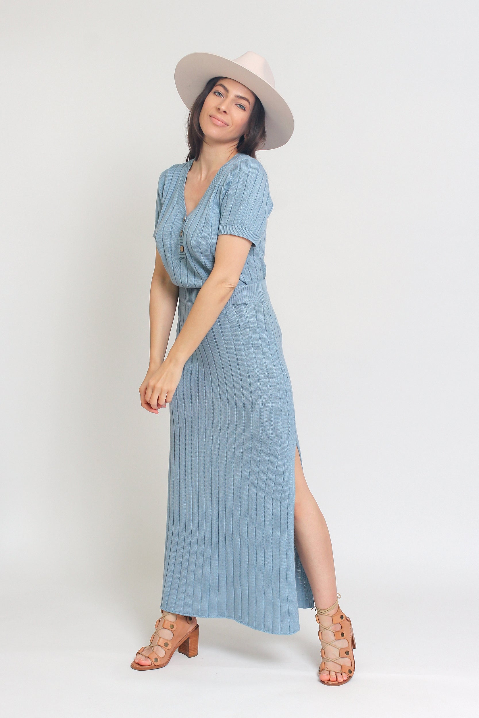Knit midi skirt set, in Pearl Blue. Image 3