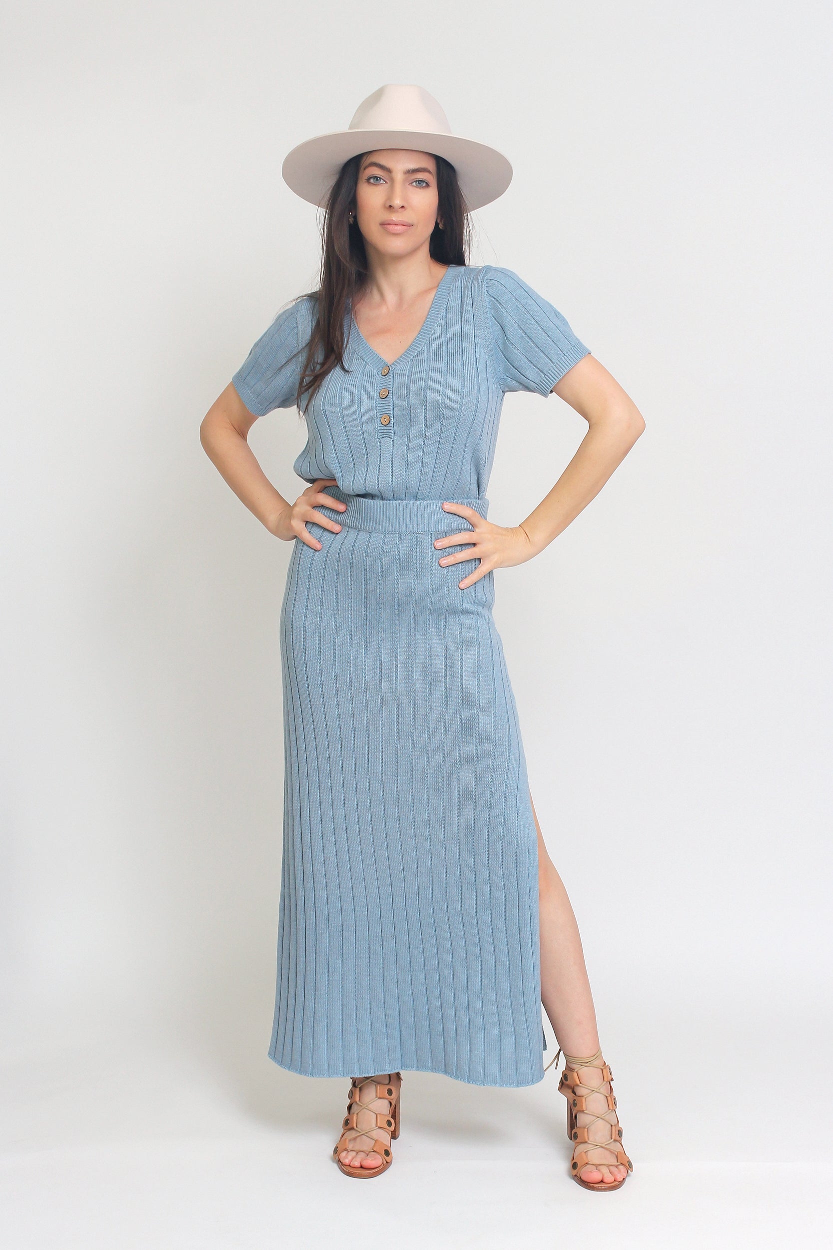 Knit midi skirt set, in Pearl Blue. Image 6