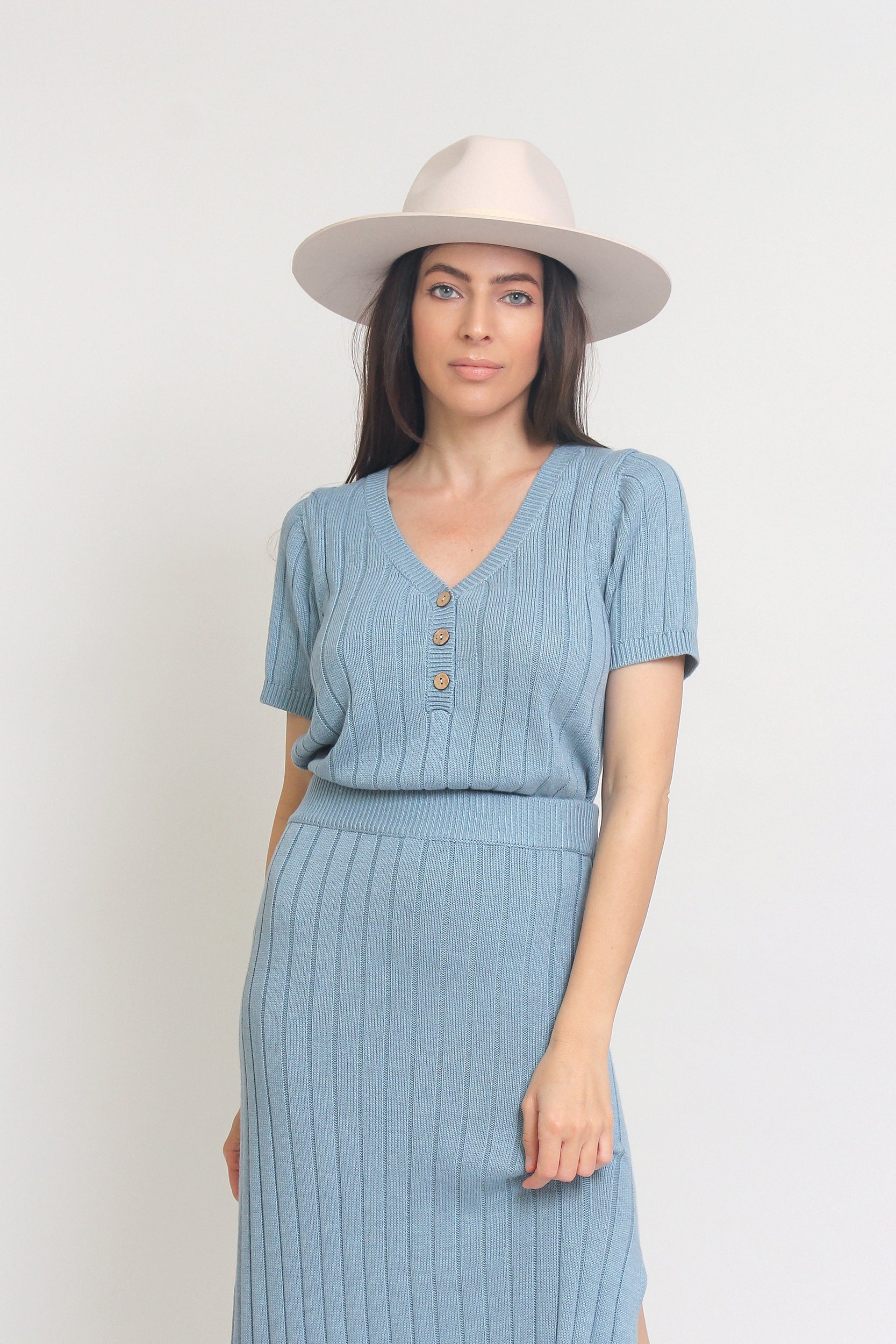 Knit midi skirt set, in Pearl Blue. Image 7