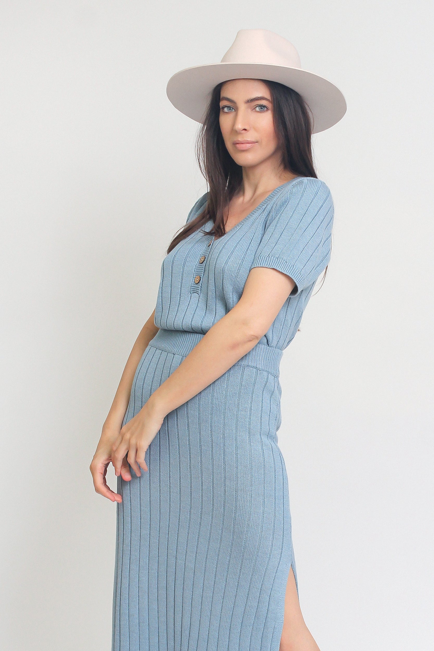 Knit midi skirt set, in Pearl Blue. Image 9