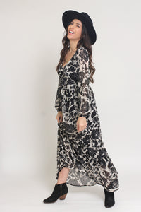 Swiss dot floral maxi dress, in cream/black. Image 10