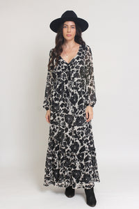 Swiss dot floral maxi dress, in cream/black. Image 11