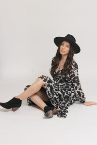 Swiss dot floral maxi dress, in cream/black. Image 14