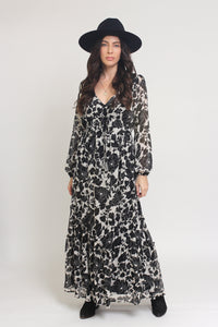 Swiss dot floral maxi dress, in cream/black. Image 3