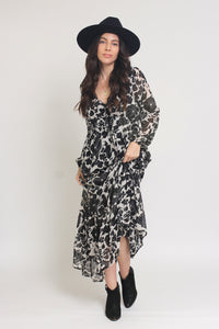 Swiss dot floral maxi dress, in cream/black. Image 6