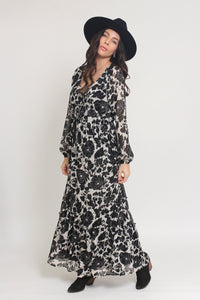 Swiss dot floral maxi dress, in cream/black. Image 9