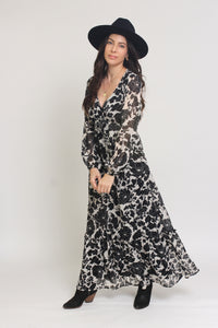 Swiss dot floral maxi dress, in cream/black.