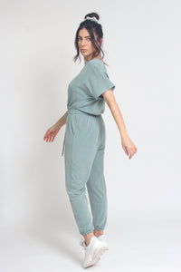 Terry cloth jogger jumpsuit, in Iceberg Green. Image 2