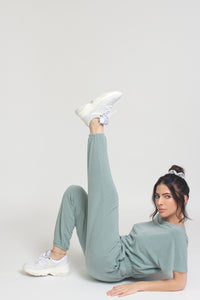 Terry cloth jogger jumpsuit, in Iceberg Green. Image 5