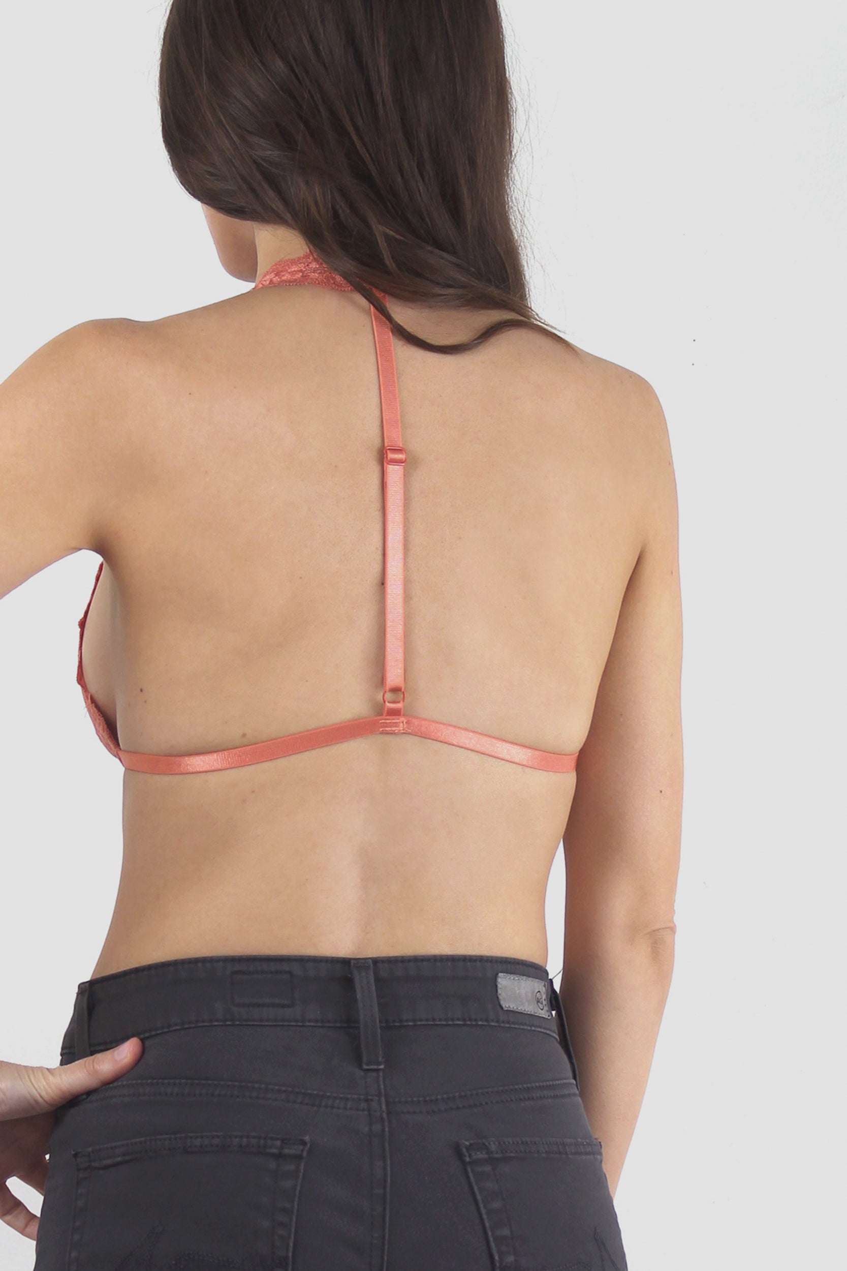 Triangle lace halter bralette, in brick. Image 2