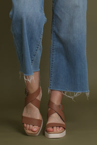 Ankle strap, wedge sandal, in tan. Image 11