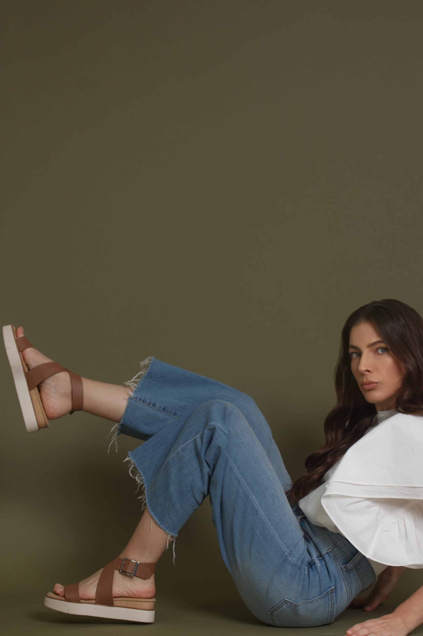 Ankle strap, wedge sandal, in tan. Image 14