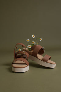 Ankle strap, wedge sandal, in tan. Image 3