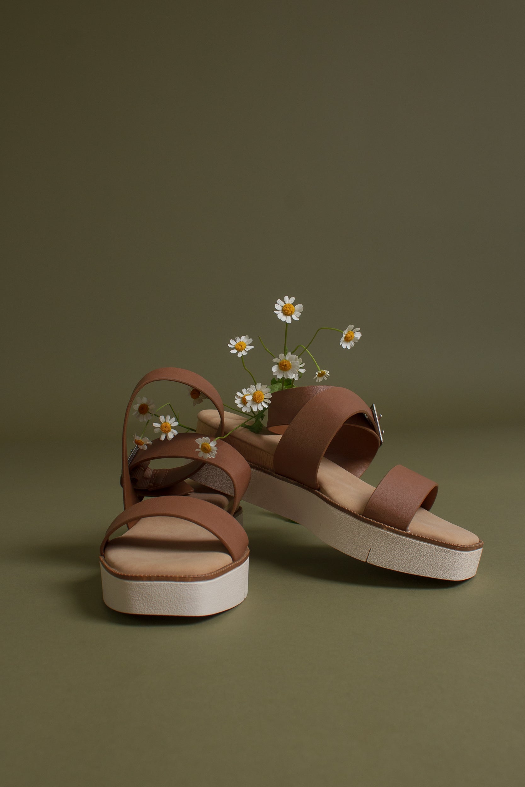 Ankle strap, wedge sandal, in tan. Image 3