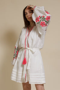 Ark & Co floral embroidered linen mini dress, in white.