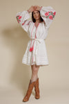 Ark & Co floral embroidered linen mini dress, in white.