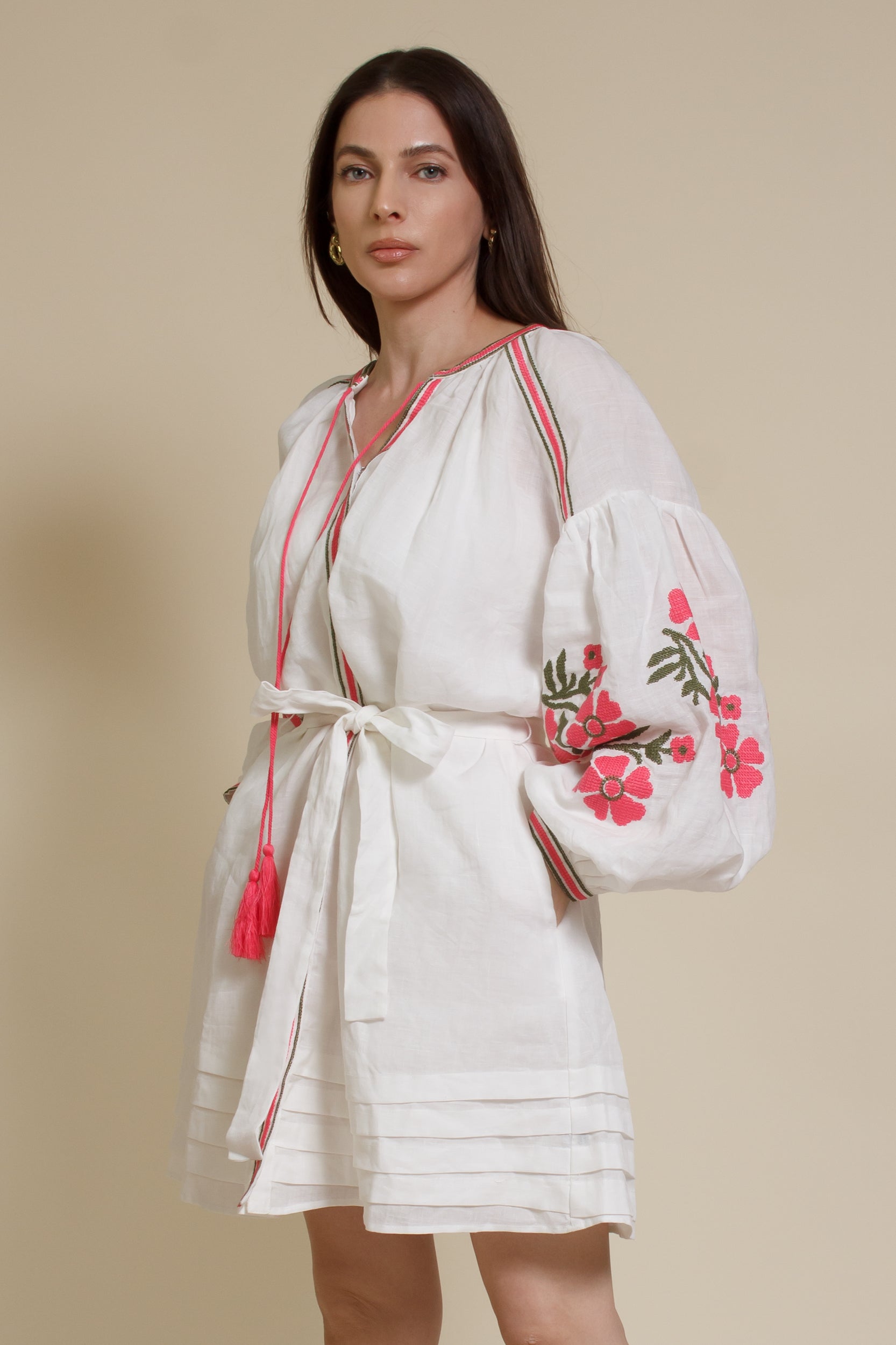 Ark & Co Floral Embroidered Linen Mini Dress small Ark & Co Floral Embroidered Linen Mini Dress small