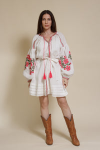 Ark & Co floral embroidered linen mini dress, in white.