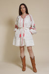 Ark & Co floral embroidered linen mini dress, in white.