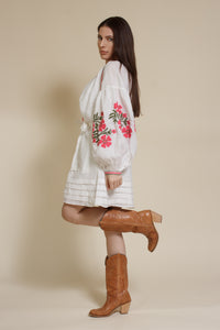 Ark & Co floral embroidered linen mini dress, in white.