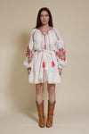 Ark & Co floral embroidered linen mini dress, in white.