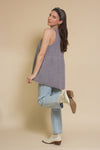 Babydoll sleeveless sweater with back zipper, in grey.