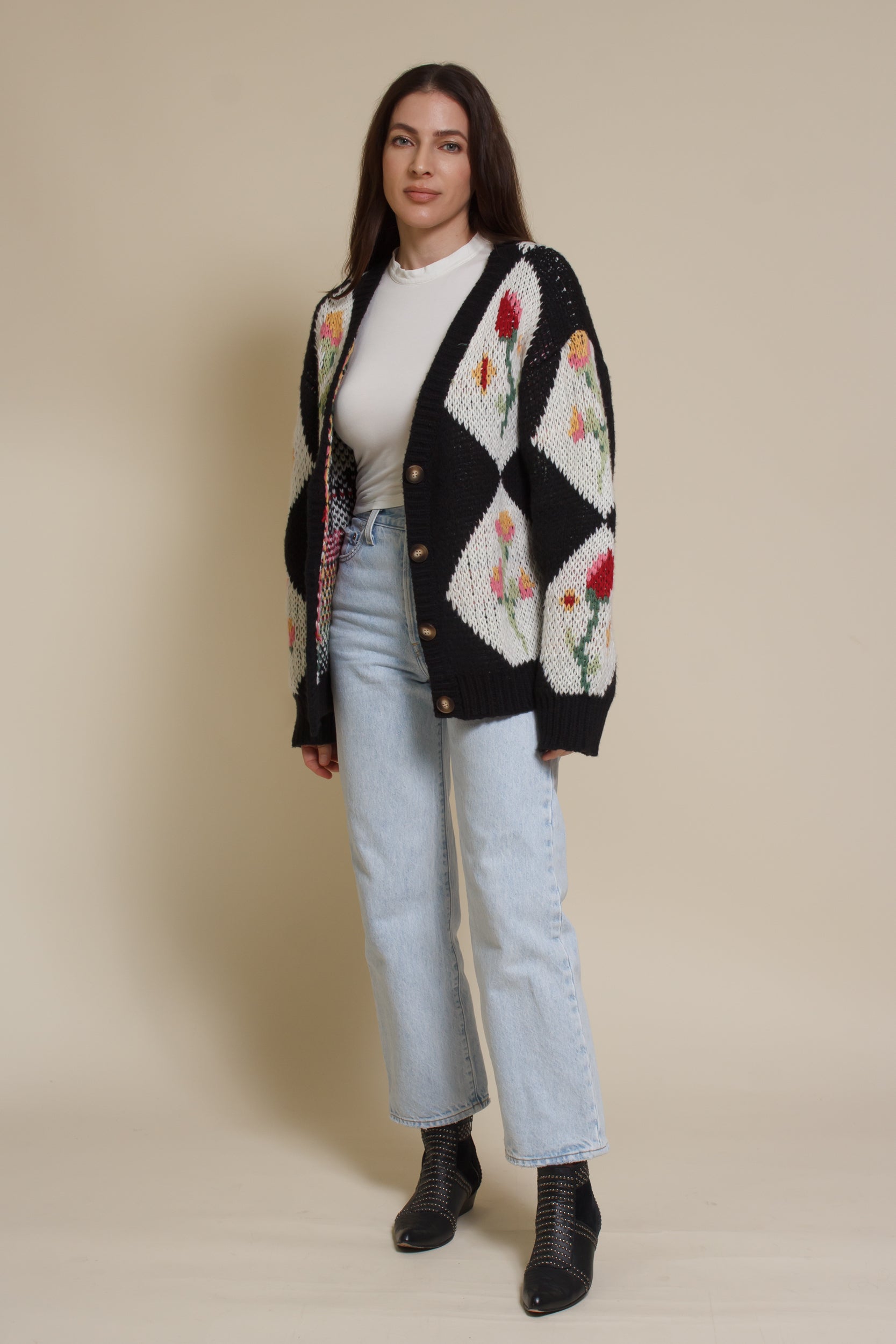 Bailey Rose Diamond Floral Cardigan-Black – Franklin Sunset