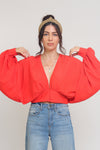 Balloon sleeve cropped blouse, in tomato.