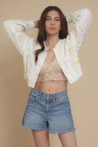 Blue Blush floral embroidered cardigan, in off white.