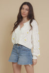 Blue Blush floral embroidered cardigan, in off white.