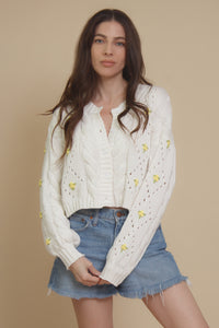 Blue Blush floral embroidered cardigan, in off white.